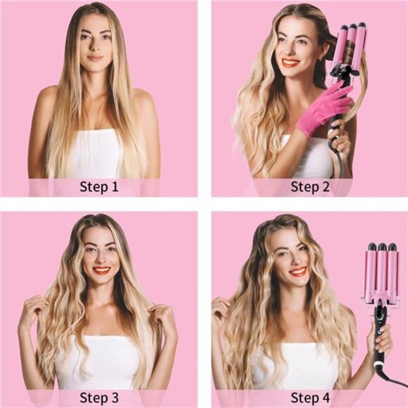 3 Barrel Curling Iron Hair Crimper: Birthday Gifts for Women Aleath Dual Voltage - Picture 3 of 7